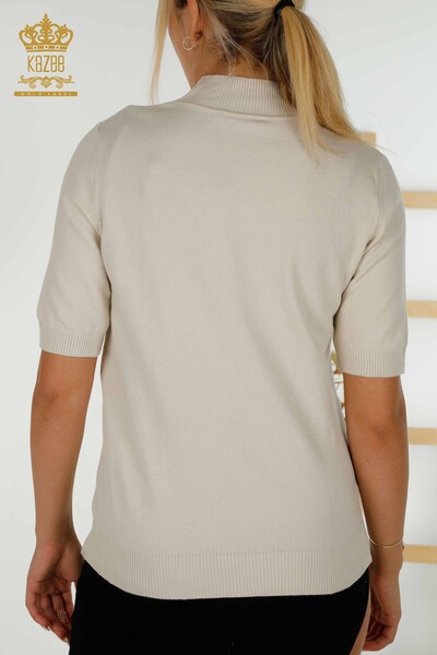 Wholesale Women's Knitwear Sweater Basic Short Sleeve Beige - 30334 | KAZEE - 6