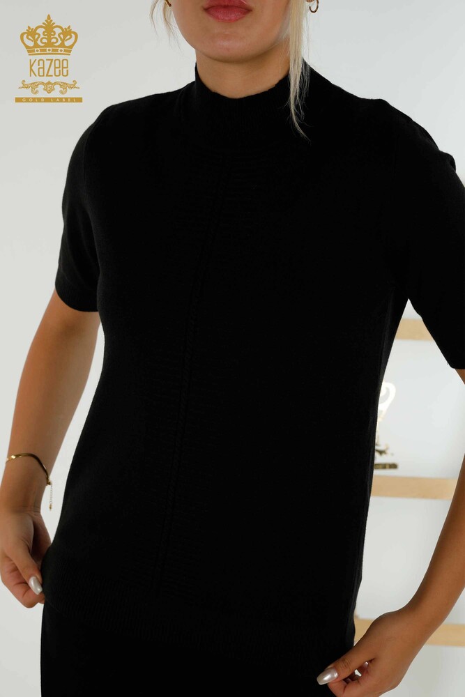 Wholesale Women's Knitwear Sweater Basic Short Sleeve Black - 30334 | KAZEE - 2