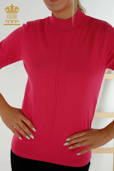 Wholesale Women's Knitwear Sweater Basic Short Sleeve Fuchsia - 30334 | KAZEE - 2