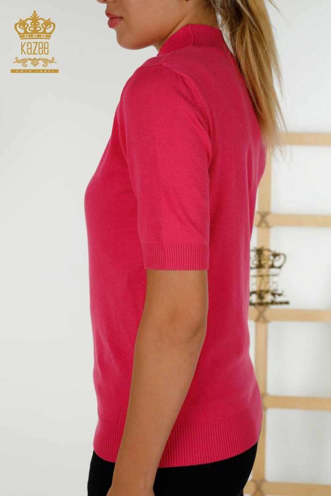 Wholesale Women's Knitwear Sweater Basic Short Sleeve Fuchsia - 30334 | KAZEE - 4