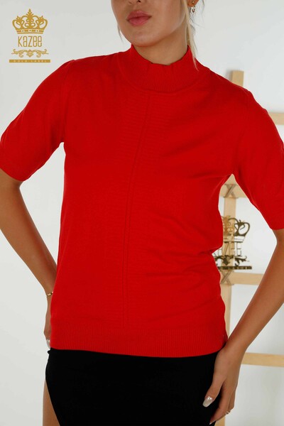 Wholesale Women's Knitwear Sweater Basic Short Sleeve Red - 30334 | KAZEE - 2