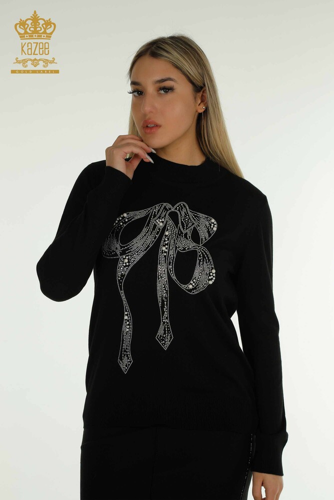 Wholesale Women's Knitwear Sweater Beaded Stone Embroidered Black - 30672 | KAZEE - 1