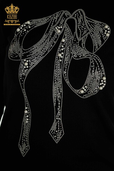 Wholesale Women's Knitwear Sweater Beaded Stone Embroidered Black - 30672 | KAZEE - 3