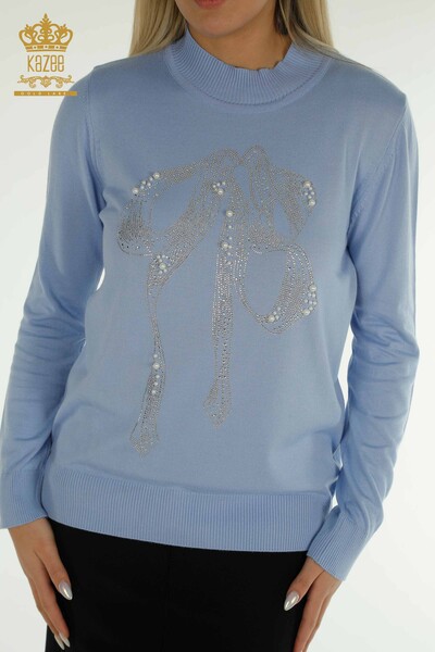 Wholesale Women's Knitwear Sweater Beaded Stone Embroidered Blue - 30672 | KAZEE - 2