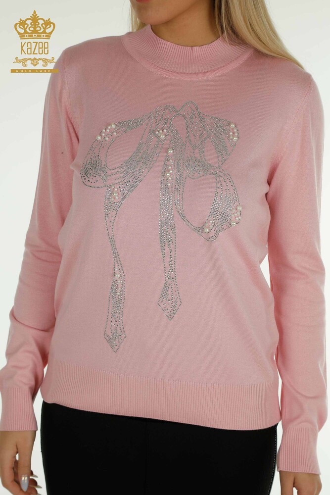 Wholesale Women's Knitwear Sweater Beaded Stone Embroidered Pink - 30672 | KAZEE - 2