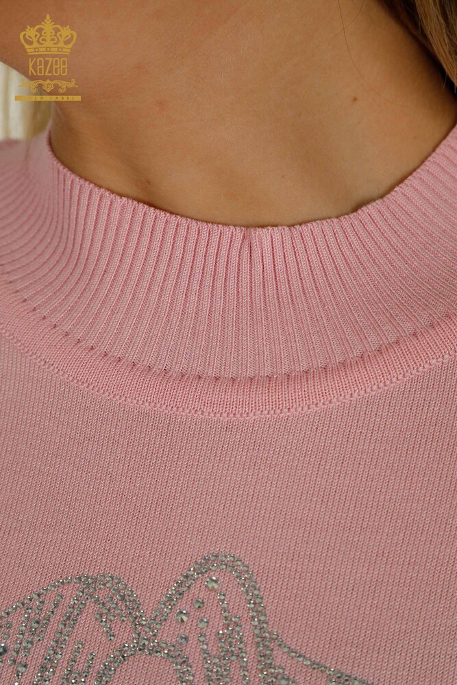 Wholesale Women's Knitwear Sweater Beaded Stone Embroidered Pink - 30672 | KAZEE - 5