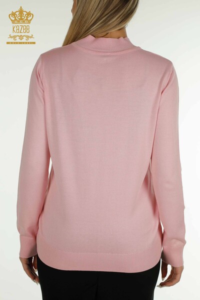 Wholesale Women's Knitwear Sweater Beaded Stone Embroidered Pink - 30672 | KAZEE - 8