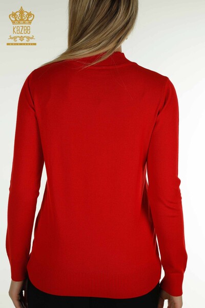 Wholesale Women's Knitwear Sweater Beaded Stone Embroidered Red - 30672 | KAZEE - 8