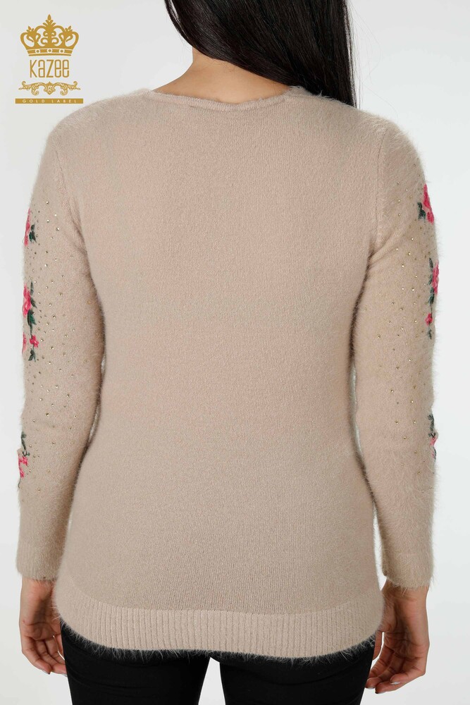 Wholesale Women's Knitwear Sweater Stone Embroidered Floral Pattern Beige - 18916 | KAZEE - 7