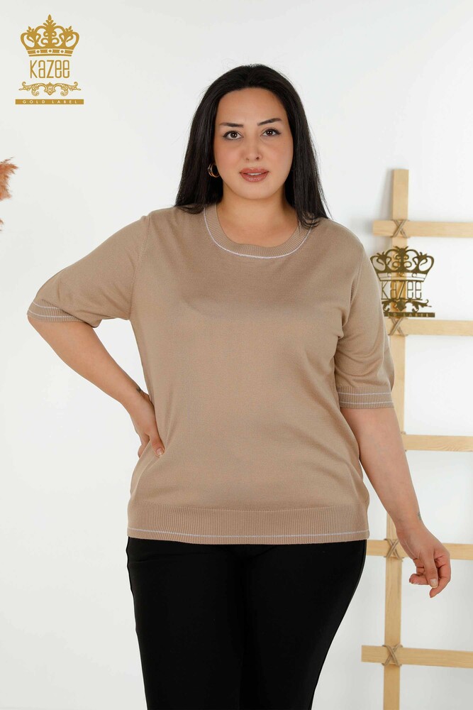 Wholesale Women's Knitwear Sweater Crew Neck Beige - 30407 | KAZEE - 1