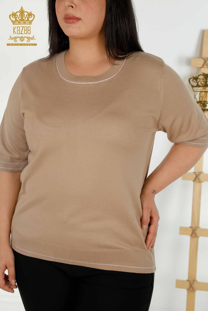 Wholesale Women's Knitwear Sweater Crew Neck Beige - 30407 | KAZEE - 2