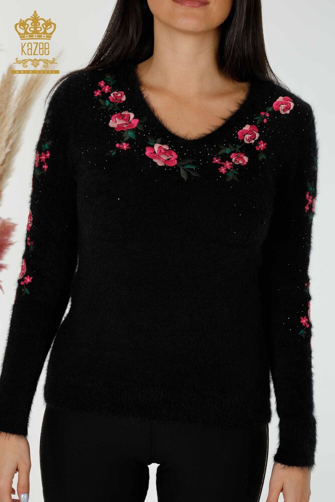 Wholesale Women's Knitwear Sweater Crew Neck Black - 18916 | KAZEE - 2