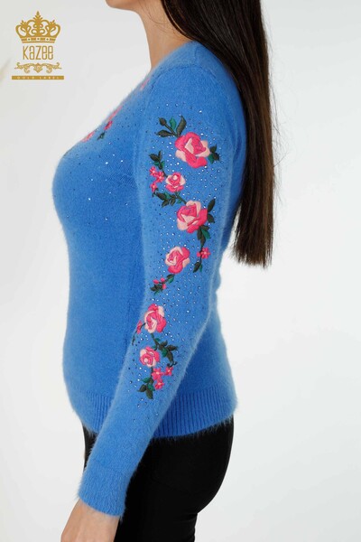 Wholesale Women's Knitwear Sweater Crew Neck Blue - 18916 | KAZEE - 5