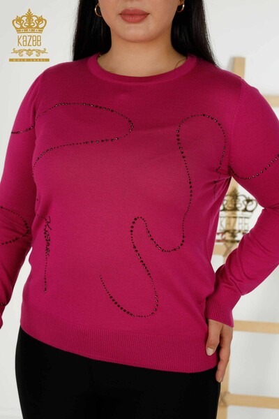 Wholesale Women's Knitwear Sweater - Crew Neck - Fuchsia - 30157 | KAZEE - 2