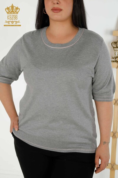 Wholesale Women's Knitwear Sweater Crew Neck Gray - 30407 | KAZEE - Thumbnail