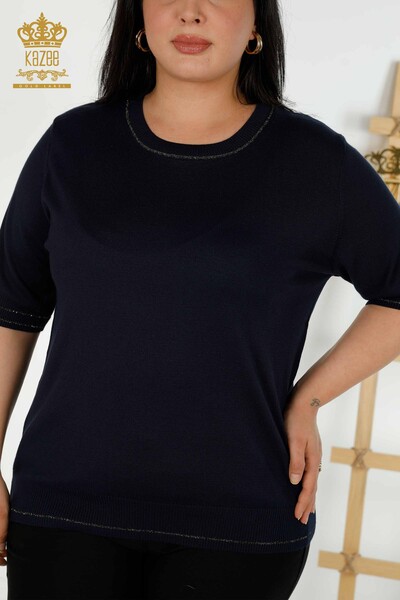 Wholesale Women's Knitwear Sweater Crew Neck Navy - 30407 | KAZEE - 2