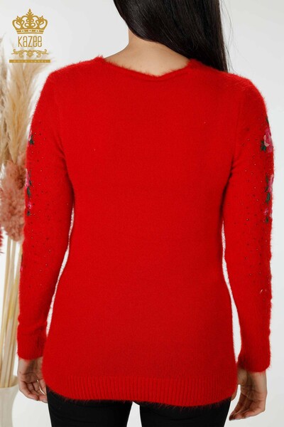 Wholesale Women's Knitwear Sweater Stone Embroidered Floral Pattern Red - 18916 | KAZEE - 7