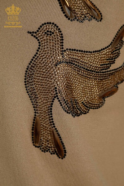 Wholesale Women's Knitwear Sweater - Bird Embroidered - Beige - 30745 | KAZEE - 3