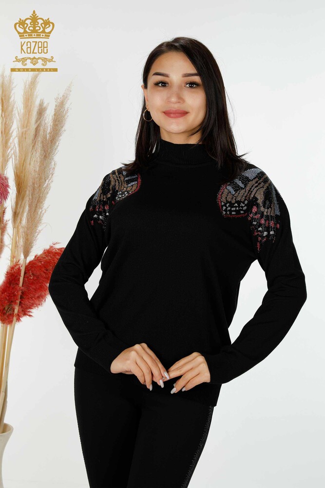 Wholesale Women's Knitwear Sweater Butterfly Patterned Black - 30004 | KAZEE - 1