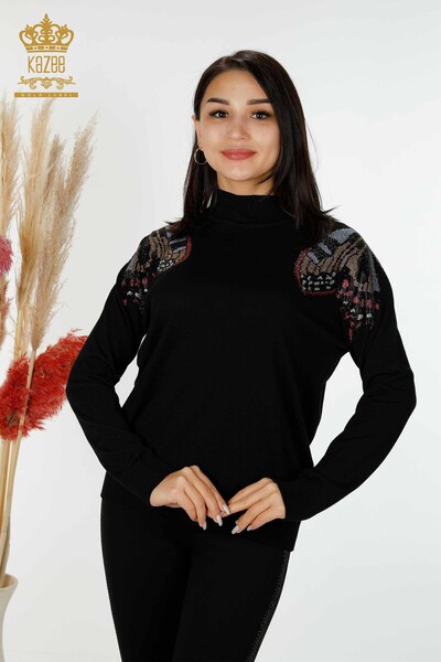 Wholesale Women's Knitwear Sweater Butterfly Patterned Black - 30004 | KAZEE 