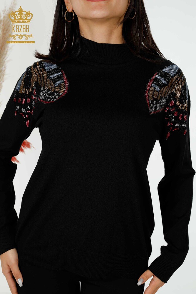 Wholesale Women's Knitwear Sweater Butterfly Patterned Black - 30004 | KAZEE - 2