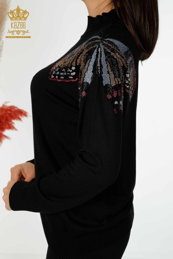 Wholesale Women's Knitwear Sweater Butterfly Patterned Black - 30004 | KAZEE - 5