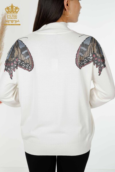 Wholesale Women's Knitwear Sweater Butterfly Patterned Ecru - 30004 | KAZEE - 7