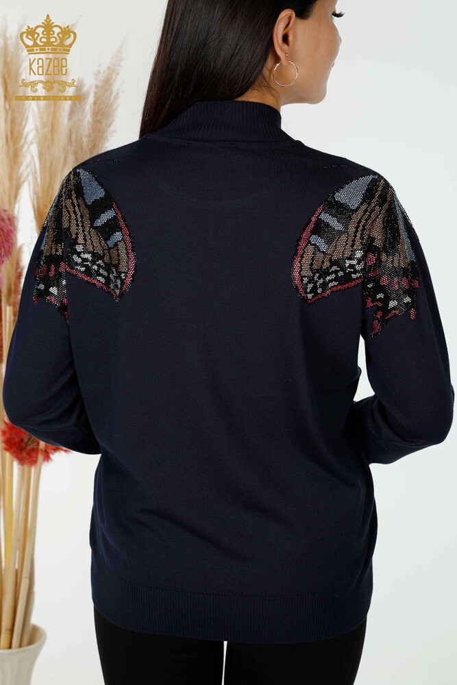 Wholesale Women's Knitwear Sweater Butterfly Patterned Navy - 30004 | KAZEE - 7