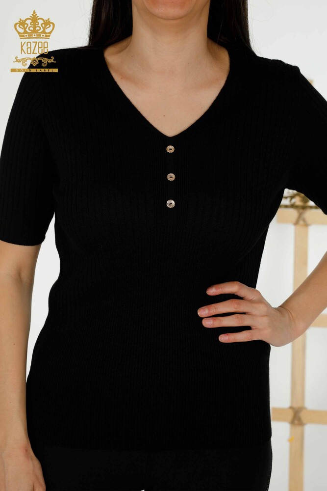 Wholesale Women's Knitwear Sweater - Button Detailed - Black - 30043 | KAZEE - 2