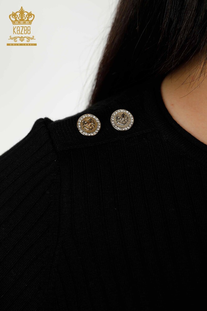 Wholesale Women's Knitwear Sweater Button Detailed Black - 30045 | KAZEE - 4