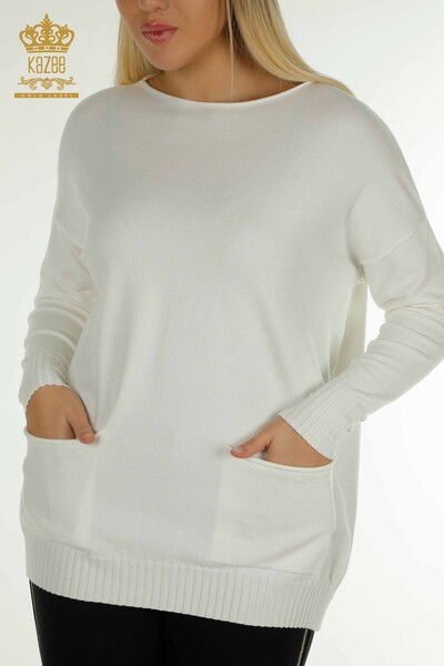 Wholesale Women's Knitwear Sweater Button Detailed Ecru - 30178 | KAZEE - 2