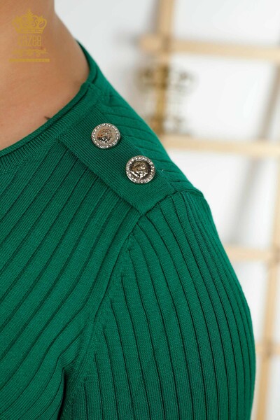 Wholesale Women's Knitwear Sweater Button Detailed Green - 30045 | KAZEE - 5