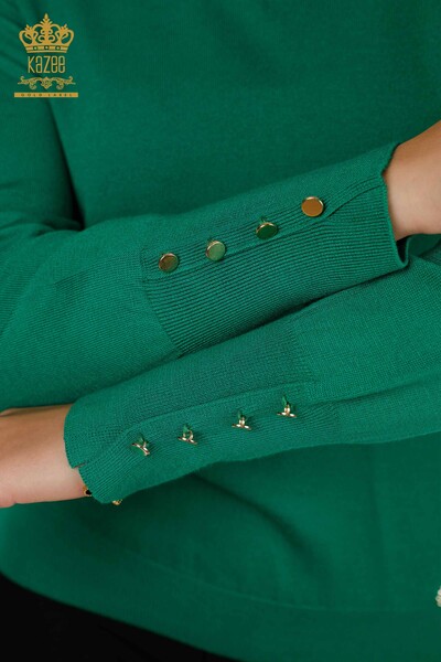 Wholesale Women's Knitwear Sweater Button Detailed Green - 30139 | KAZEE - 2