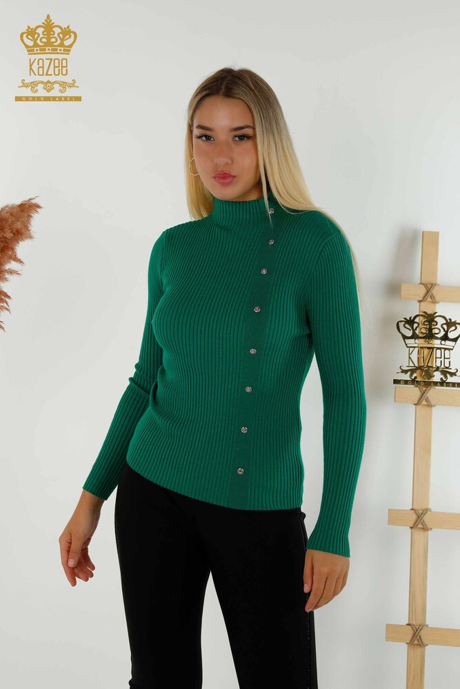 Wholesale Women's Knitwear Sweater Button Detailed Green - 30394 | KAZEE - 1