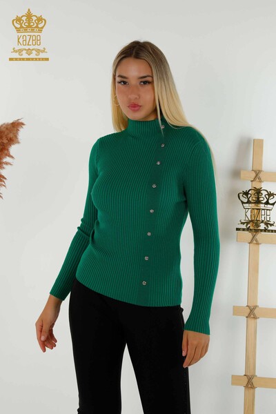 Wholesale Women's Knitwear Sweater Button Detailed Green - 30394 | KAZEE 