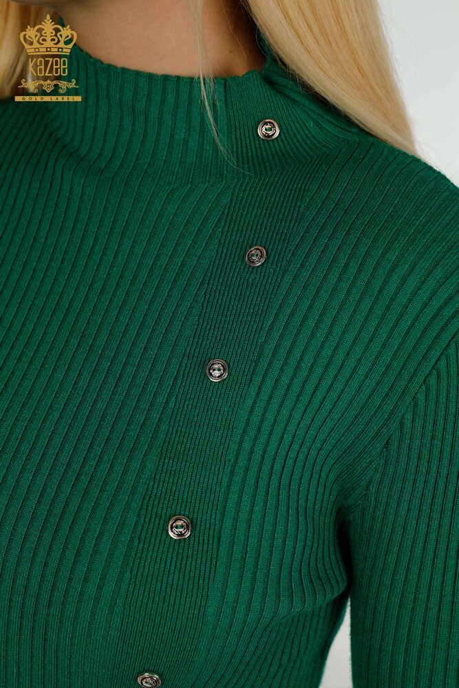 Wholesale Women's Knitwear Sweater Button Detailed Green - 30394 | KAZEE - 3