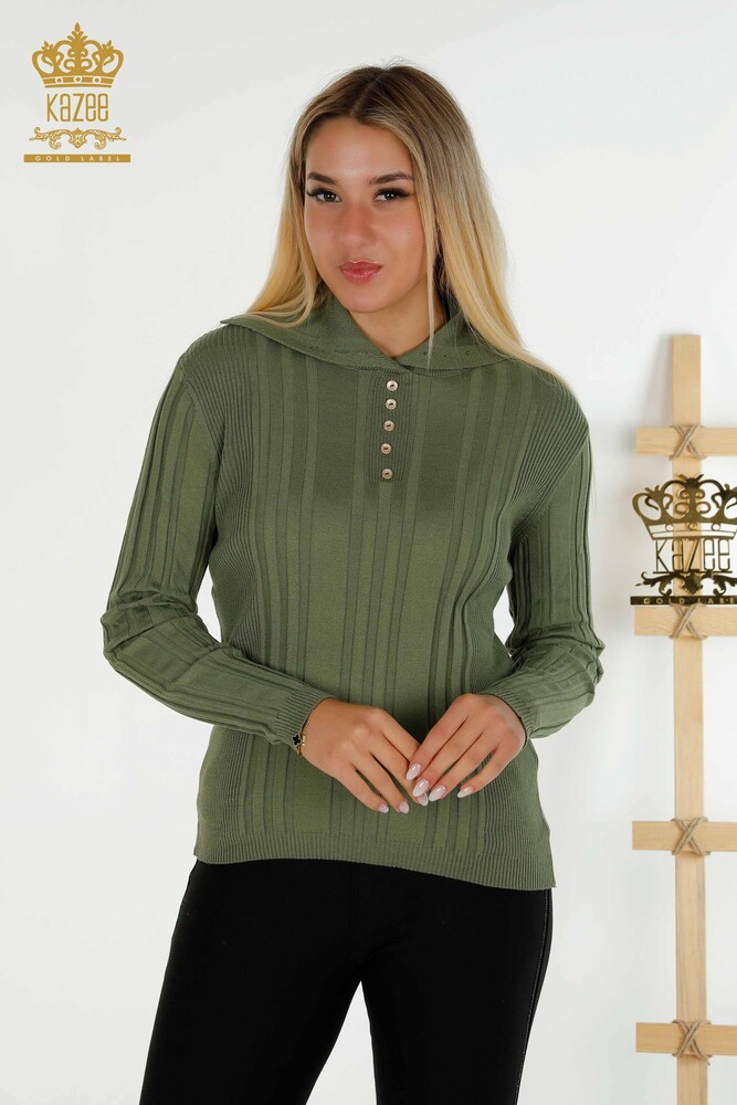 Wholesale Women's Knitwear Sweater Button Detailed Khaki - 30134 | KAZEE - 1