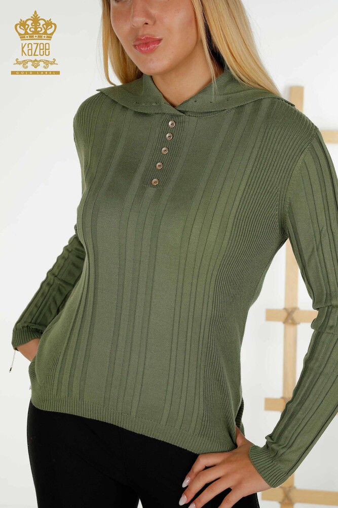 Wholesale Women's Knitwear Sweater Button Detailed Khaki - 30134 | KAZEE - 2