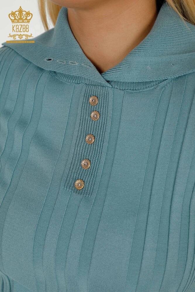 Wholesale Women's Knitwear Sweater Button Detailed Mint - 30134 | KAZEE - 3