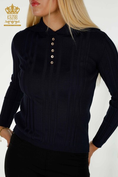 Wholesale Women's Knitwear Sweater Button Detailed Navy - 30134 | KAZEE - 2