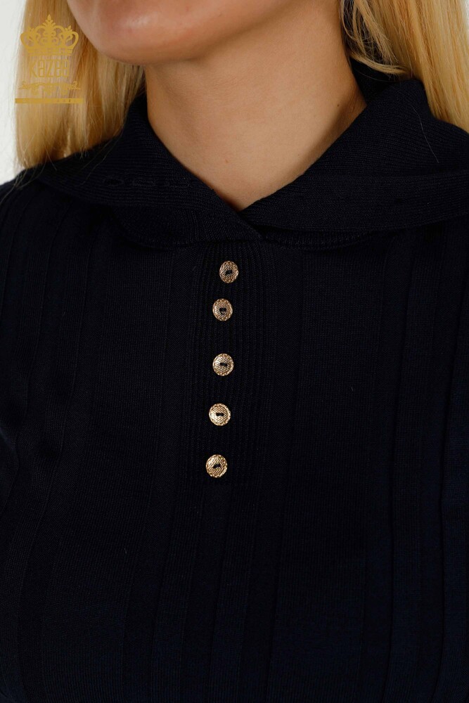 Wholesale Women's Knitwear Sweater Button Detailed Navy - 30134 | KAZEE - 3