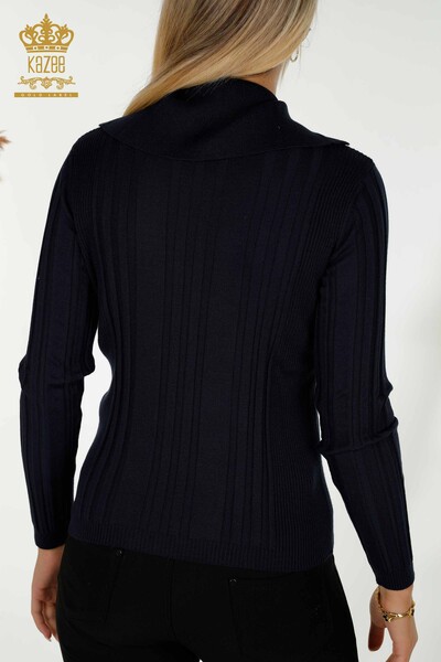 Wholesale Women's Knitwear Sweater Button Detailed Navy - 30134 | KAZEE - 6