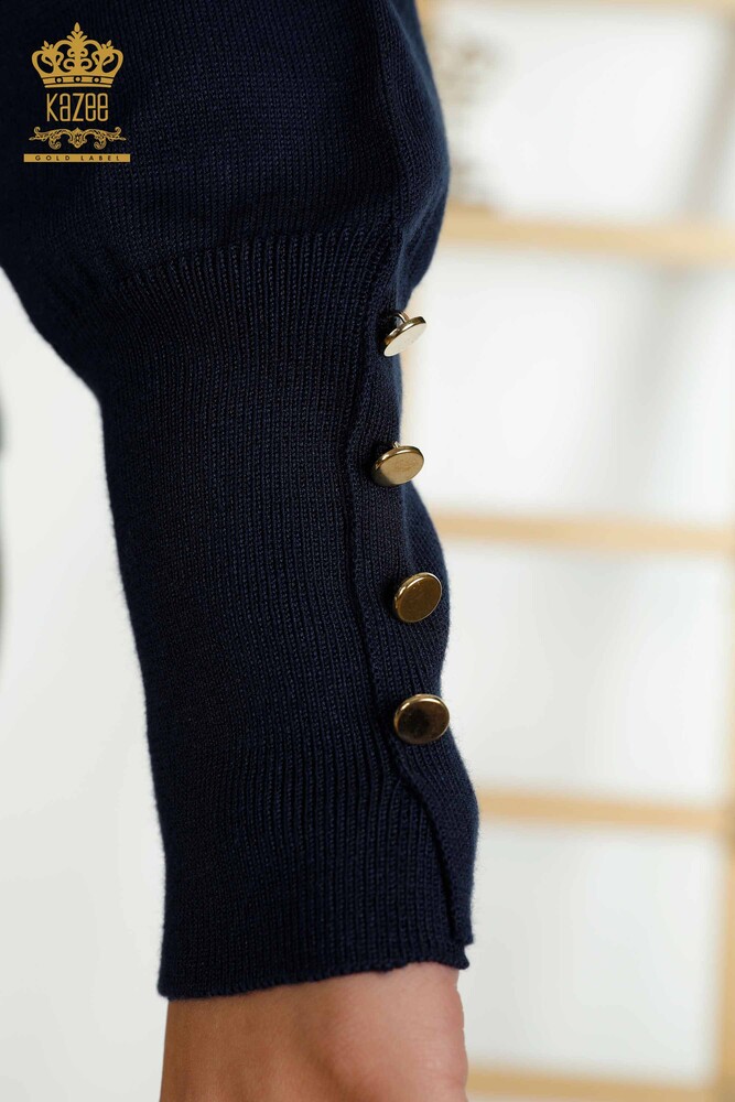 Wholesale Women's Knitwear Sweater Button Detailed Navy Blue - 30139 | KAZEE - 6