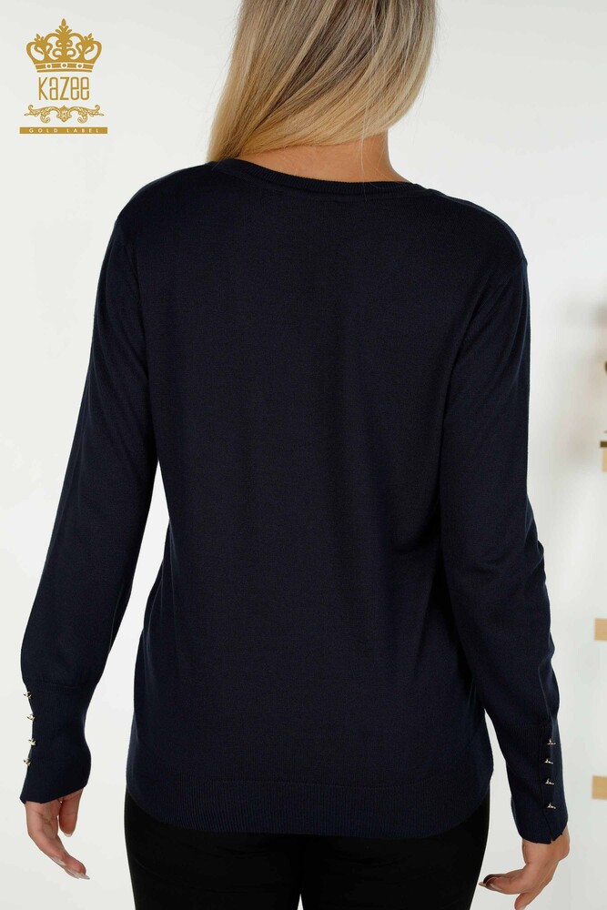 Wholesale Women's Knitwear Sweater Button Detailed Navy Blue - 30139 | KAZEE - 7