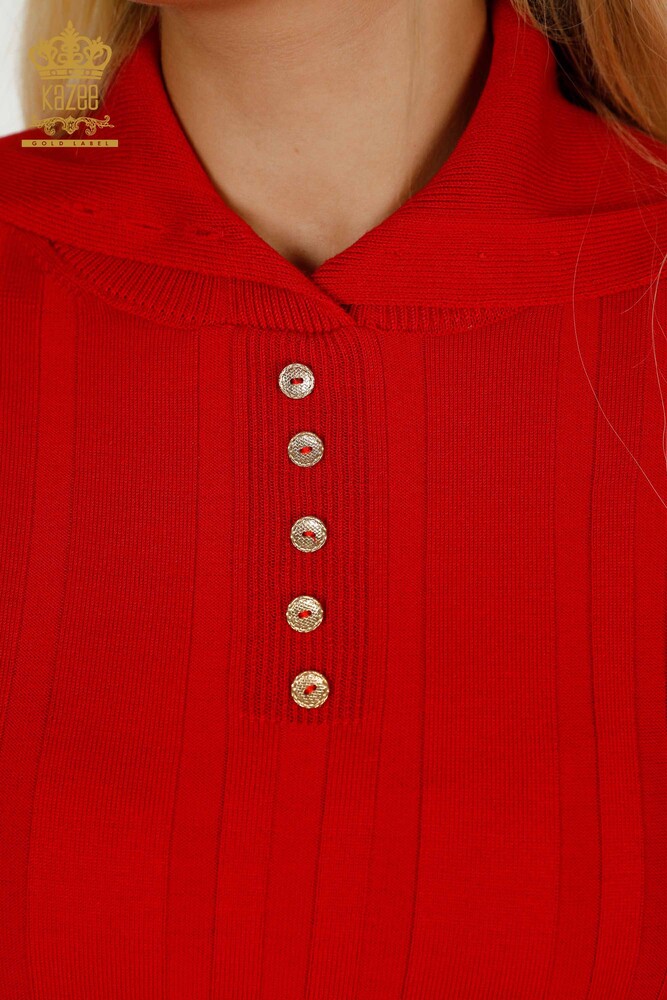 Wholesale Women's Knitwear Sweater Button Detailed Red - 30134 | KAZEE - 3