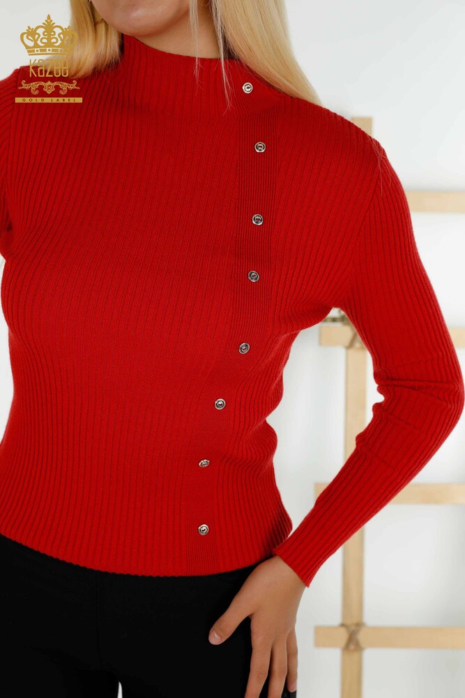 Wholesale Women's Knitwear Sweater Button Detailed Red - 30394 | KAZEE - 2