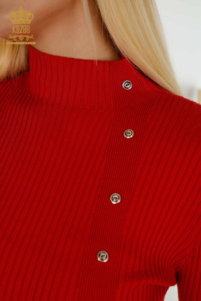 Wholesale Women's Knitwear Sweater Button Detailed Red - 30394 | KAZEE - 3