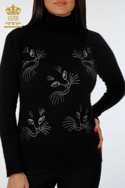 Wholesale Women's Knitwear Sweater Cat Detailed Stone Embroidered - 18759 | KAZEE - 18