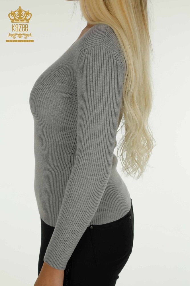 Wholesale Women's Knitwear Sweater with Collar Detail Gray - 30392 | KAZEE - 6