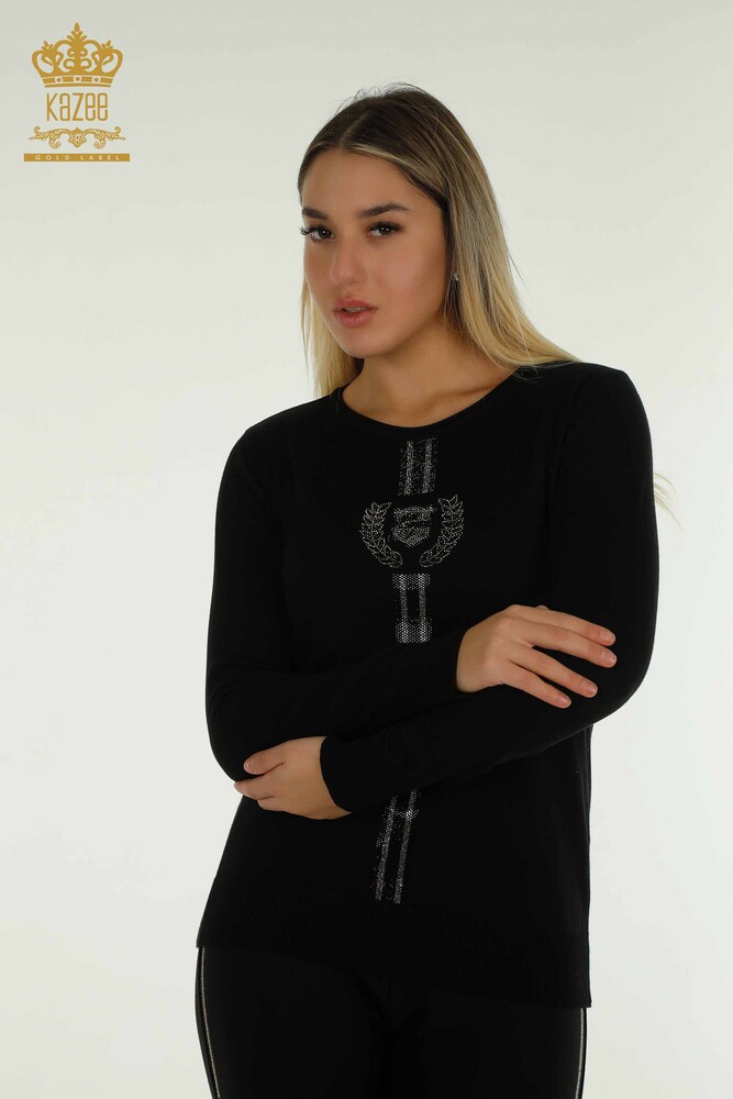 Wholesale Women's Knitwear Sweater Crew Neck Black - 30457 | KAZEE - 1